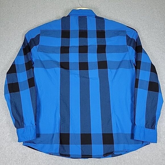 Guess Flannel Shirt Men's Large Blue/Black Slim Fit Button Up Long Sleeve Preppy - Picture 4 of 13